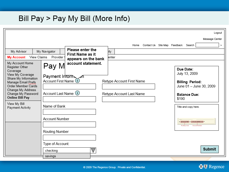 Pay Bill wireframe